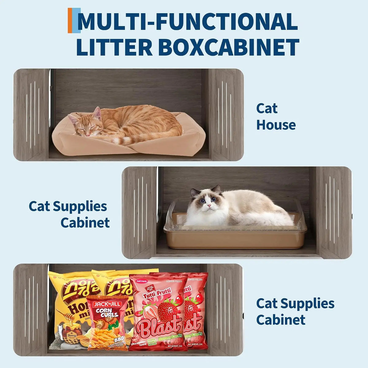 Cat Tree Hidden Litter Box, Sisal Scratching Posts Multi-Level Cat Tower Soft Perch & Hammock