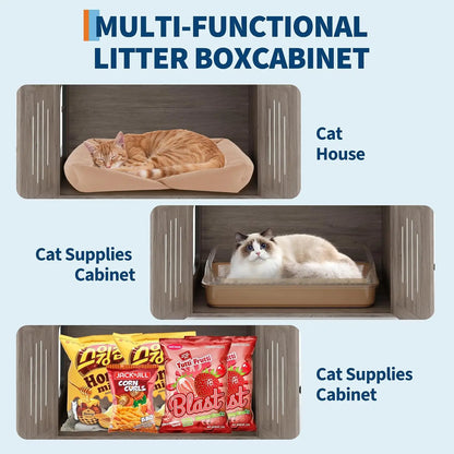 Cat Tree Hidden Litter Box, Sisal Scratching Posts Multi-Level Cat Tower Soft Perch & Hammock